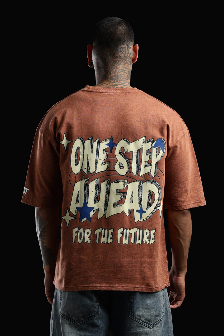 DUIT “One Step Ahead” Graphic Oversized T-Shirt – Rust Brown