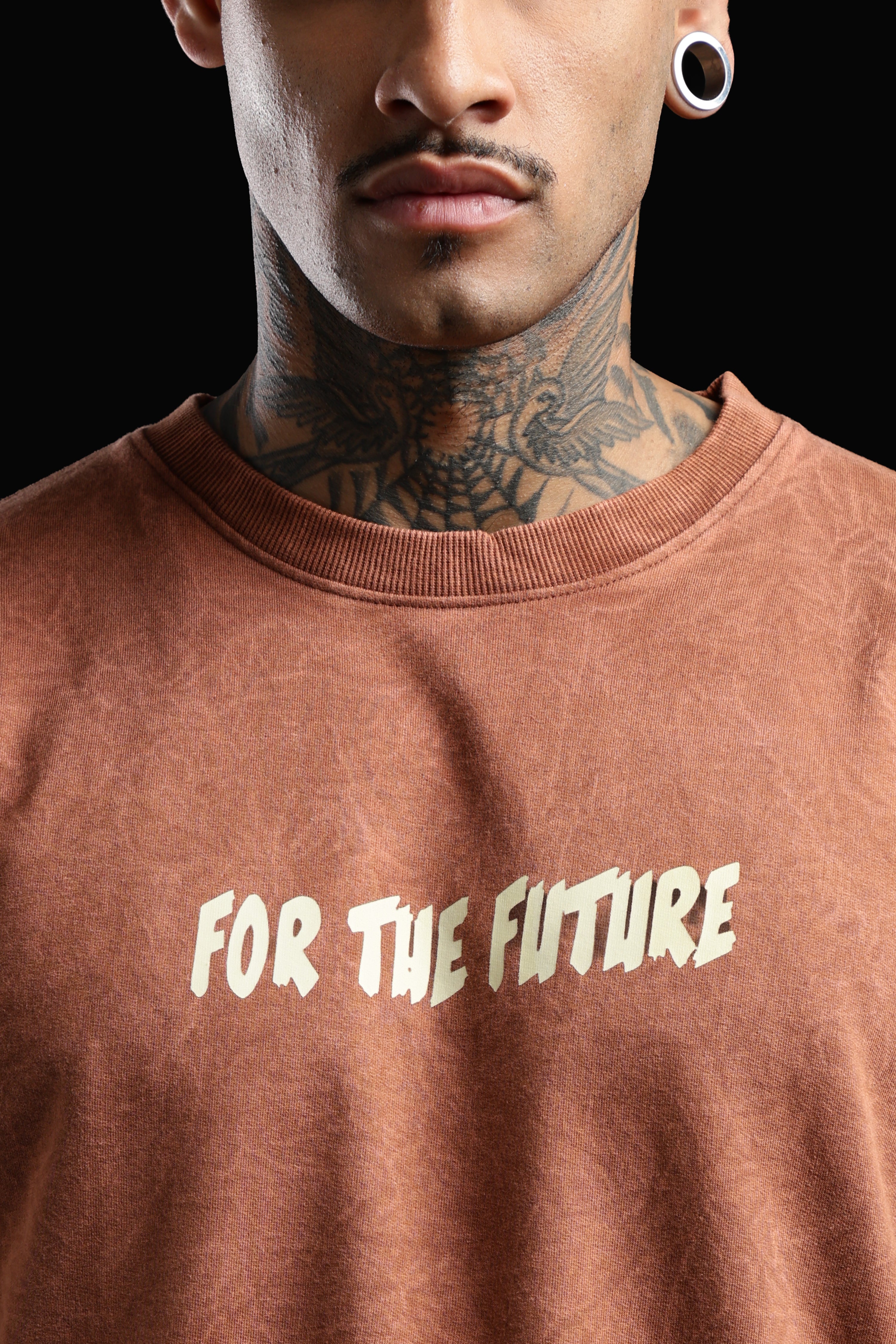 DUIT “One Step Ahead” Graphic Oversized T-Shirt – Acid Wash Rust Brown
