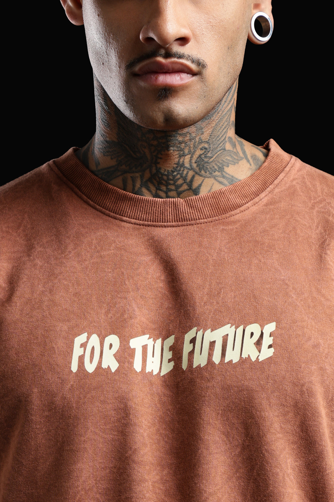 DUIT “One Step Ahead” Graphic Oversized T-Shirt – Acid Wash Rust Brown