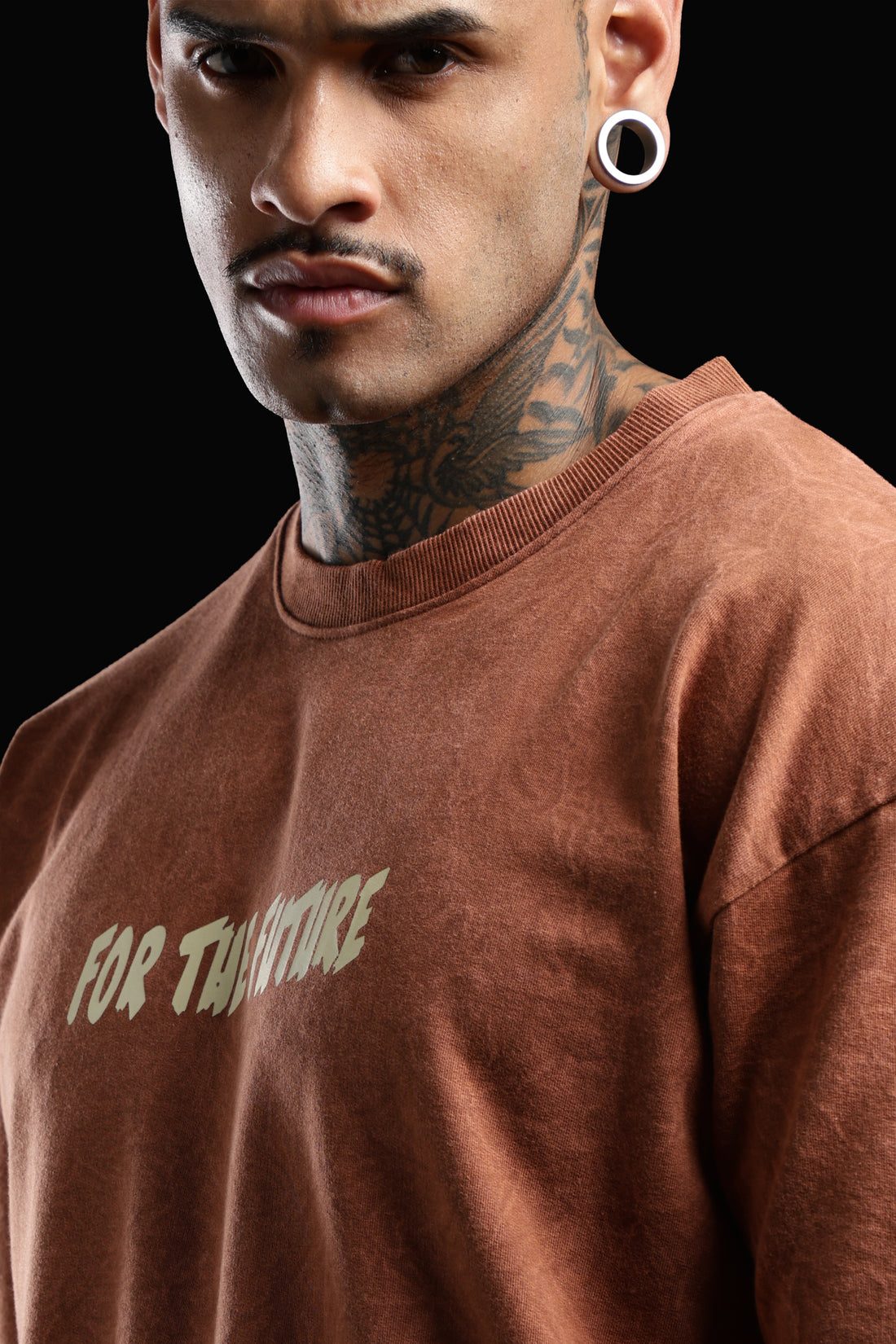 DUIT “One Step Ahead” Graphic Oversized T-Shirt – Acid Wash Rust Brown