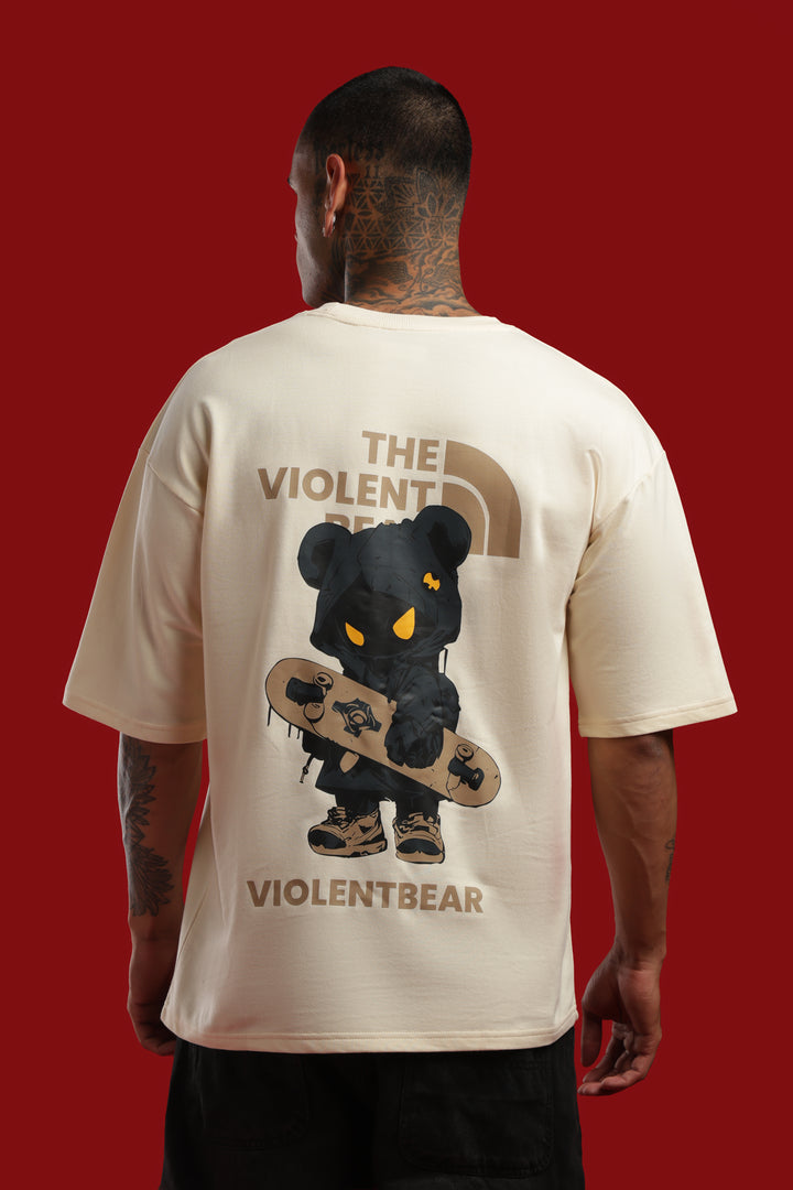 DUIT “Violent Bear” Oversized Graphic T-Shirt – Cream